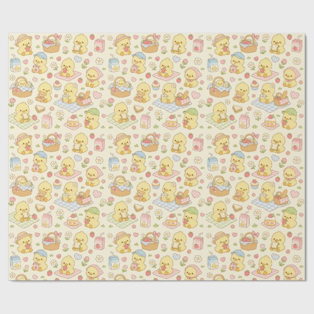 Papel De Regalo Kawaii Chicken Picnic Pattern Wrapping Paper (Superficie plana)