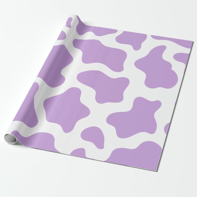 Papel De Regalo kawaii con estampado de vaca morado pastel (Desenrollado)