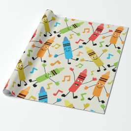 Papel De Regalo Kawaii Danzando Crayones con notas musicales