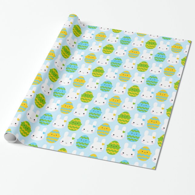 Papel De Regalo Kawaii Easter Bunny & Eggs (Desenrollado)