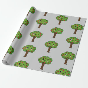 Papel De Regalo Kawaii feliz árbol de manzanas