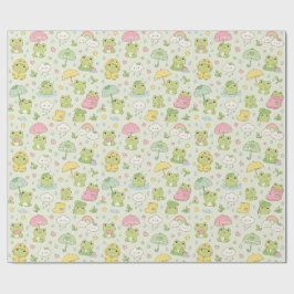 Papel De Regalo Kawaii Frog Rainy Day Pattern Wrapping Paper