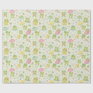 Papel De Regalo Kawaii Frog Rainy Day Pattern Wrapping Paper