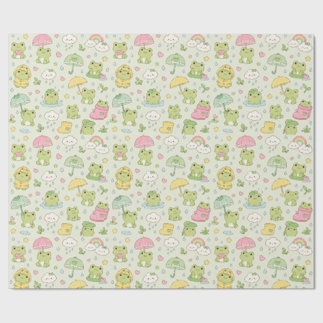 Papel De Regalo Kawaii Frog Rainy Day Pattern Wrapping Paper (Superficie plana)