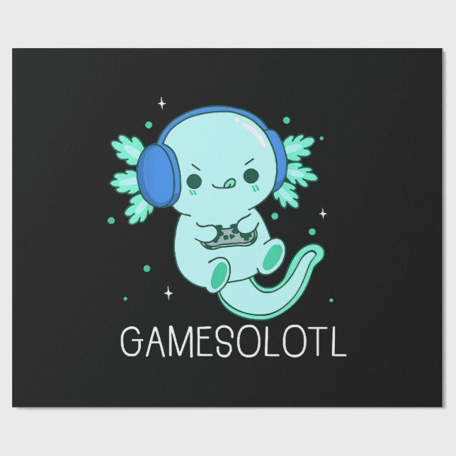 Papel De Regalo Kawaii Gamesolotl Axolotl Gamer (Superficie plana)