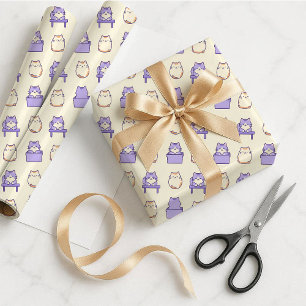 Papel de Regalo Kawaii Gato Gordo Lavanda Pastel