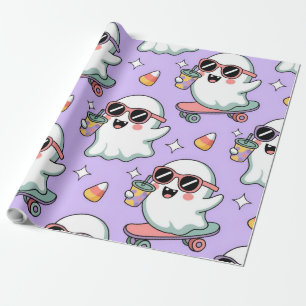 Papel De Regalo Kawaii Ghost Bubble Tea Pattern -Fantasma Pastel
