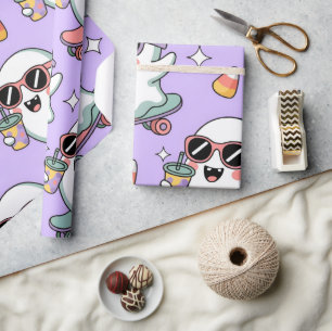 Papel De Regalo Kawaii Ghost Bubble Tea Pattern -Fantasma Pastel