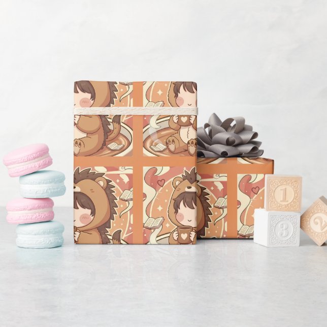 Papel De Regalo Kawaii Hedgehog Pattern Gift Wrap (Baby Shower)