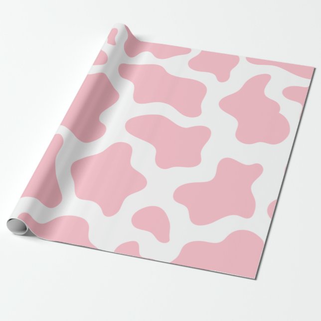 Papel De Regalo kawaii impreso en vaca rosa pastel (Desenrollado)