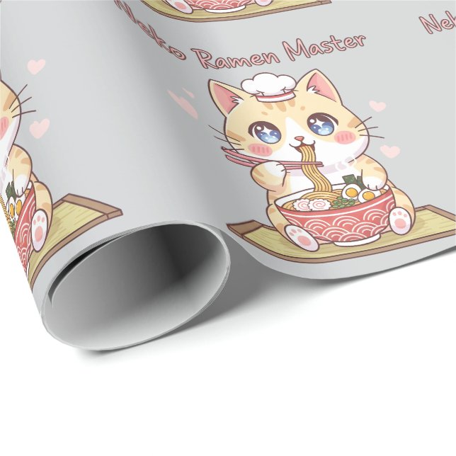 Papel De Regalo Kawaii Neko Ramen Master Cute Cat Food Chef (Esquina del rollo)