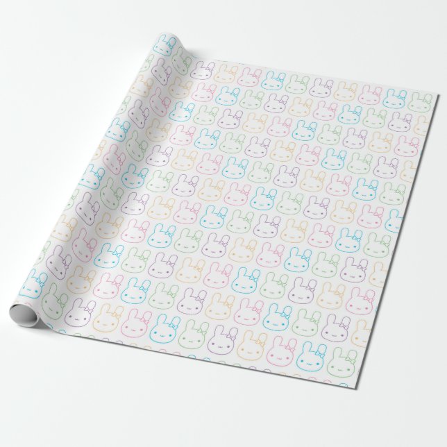 Papel De Regalo Kawaii Pastel Bunny Bows (Desenrollado)