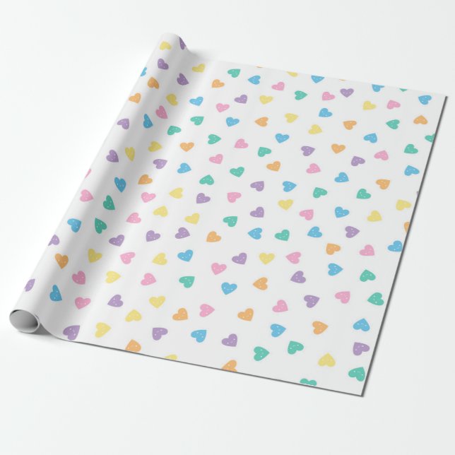 Papel De Regalo Kawaii Pastel Candy Hearts (Desenrollado)