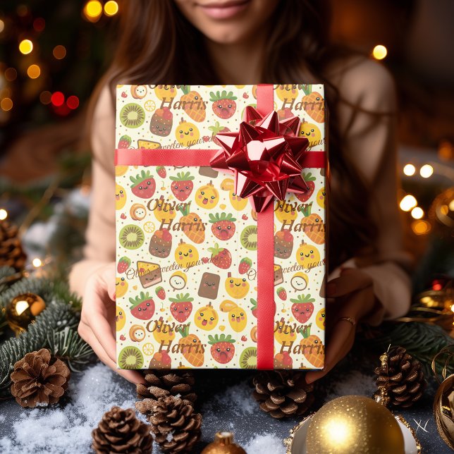 Papel De Regalo Kawaii Personalizado Fiesta de Fruta Regalo Niños (Subido por el creador)