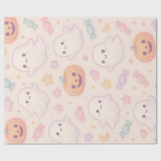 Papel De Regalo Kawaii Pumpkin Halloween Design  (Superficie plana)