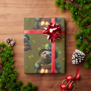 Papel De Regalo Kawaii sloth. Gracioso Leprechaun Irlandés. Saint