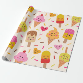 Papel De Regalo Kawaii Sonriente Helado Niños Cumpleaños