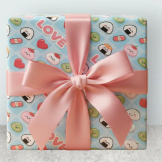 Papel De Regalo Kawaii Sushi Mochi Food LOVE Pattern