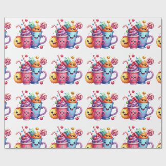 Papel De Regalo Kawaii Sweets & Coffee Cups Cute Wrapping paper