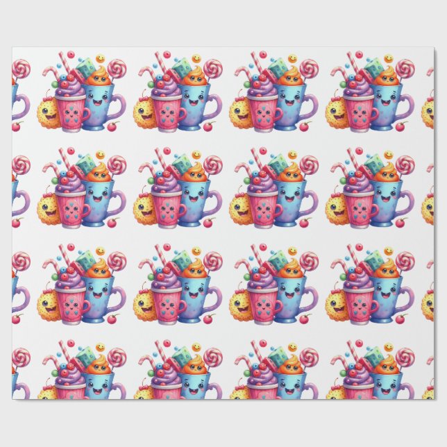 Papel De Regalo Kawaii Sweets & Coffee Cups Cute  Wrapping paper (Superficie plana)