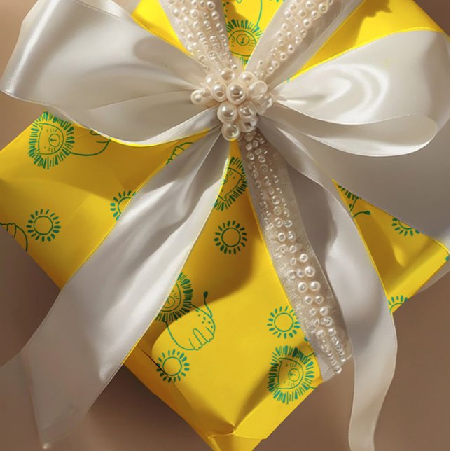 Papel De Regalo Kawaii Teal Lions & Sunshine – Cute Pattern (Subido por el creador)