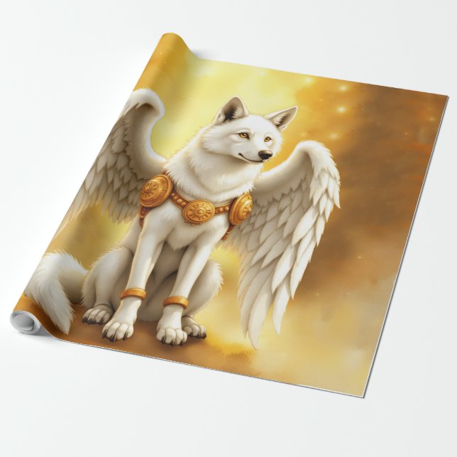 Papel De Regalo Keeper of the Dawn – The White Winged Wolf.  (Desenrollado)