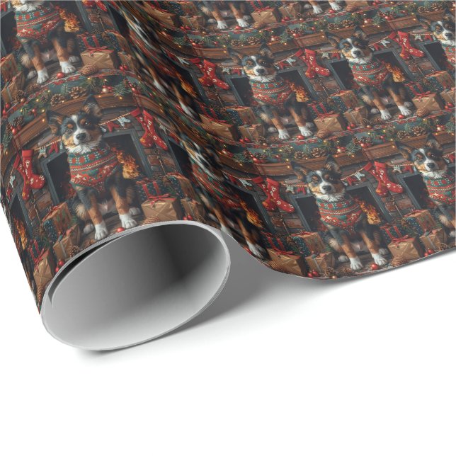 Papel De Regalo Kelpie australiano con chimenea de regalos de Navi (Esquina del rollo)