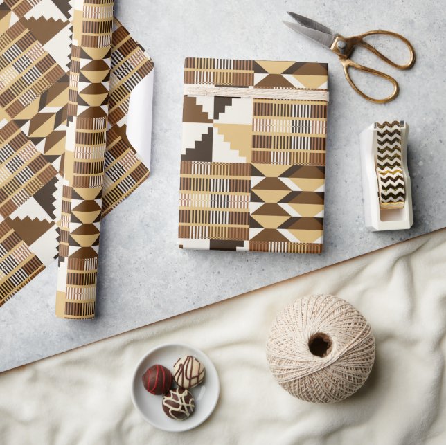 Papel De Regalo Kente Block - Ocra Silenciada (Artesanía)