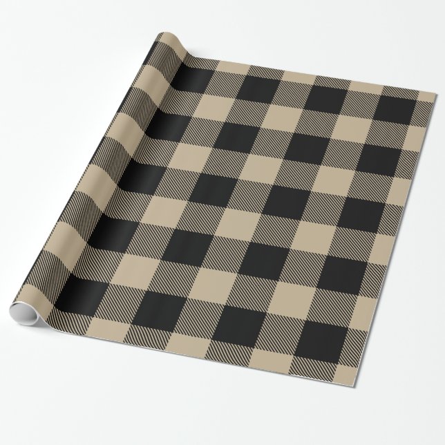 Papel De Regalo Khaki Negro Enorme Búfalo Plaid Lumberjack Tartán (Desenrollado)