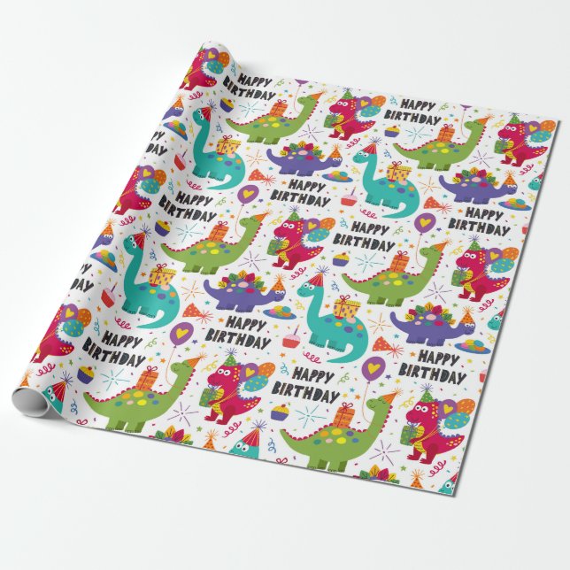 Papel De Regalo Kids Dino celebró el cumpleaños (Desenrollado)