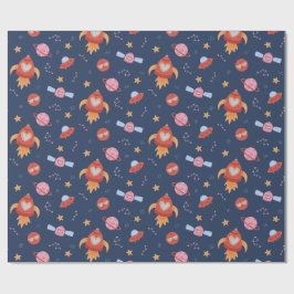 Papel De Regalo Kids Space Pattern with Rockets & Planets