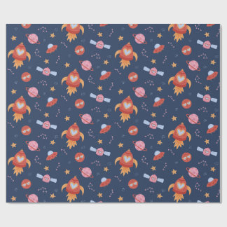 Papel De Regalo Kids Space Pattern with Rockets & Planets