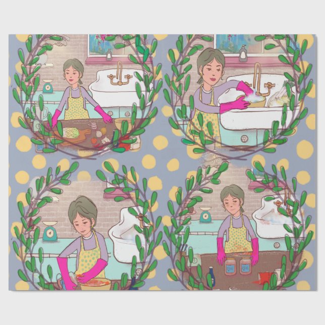 Papel De Regalo Kimchi Making Pattern – Illustrated Korean Food Wr (Superficie plana)