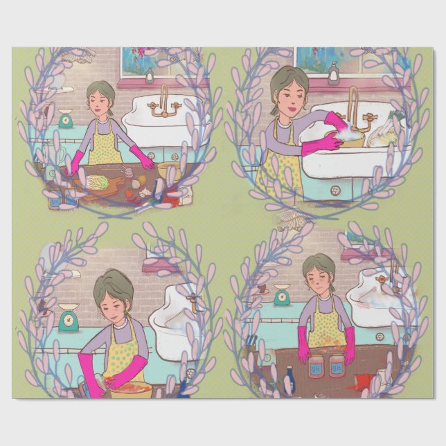 Papel De Regalo Kimchi Making Pattern – Illustrated Korean Food Wr (Superficie plana)