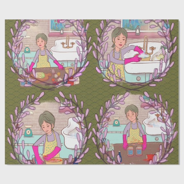 Papel De Regalo Kimchi Making Pattern – Illustrated Korean Food Wr (Superficie plana)