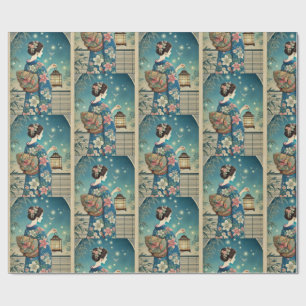 Papel De Regalo kimono de verano y luciérnagas