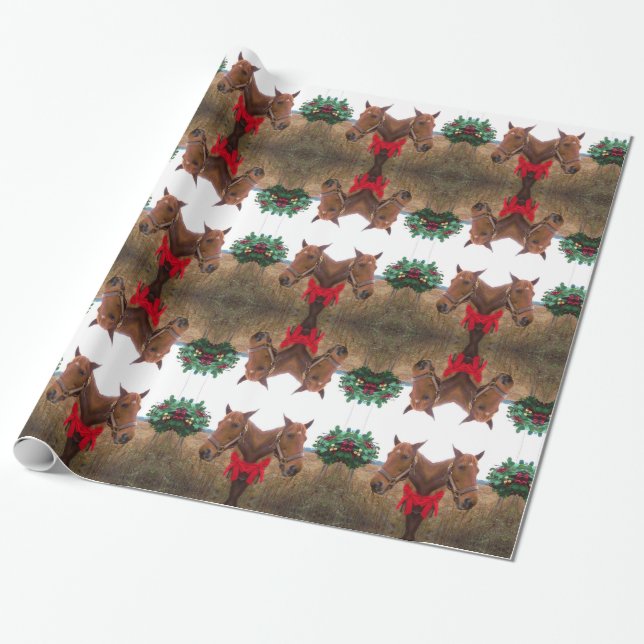 Papel De Regalo Kissing Mistletoe: Navidades caballos de arco rojo (Desenrollado)