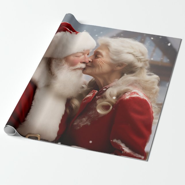 Papel De Regalo Kissing Mr. y la Sra. Santa Claus (Desenrollado)