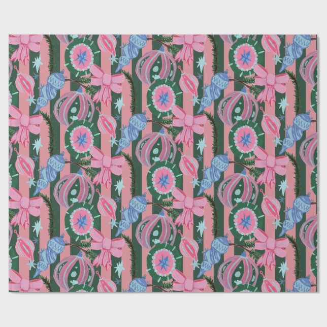 Papel De Regalo Kitschy Retro Ornament Christmas Wrapping Paper  (Superficie plana)