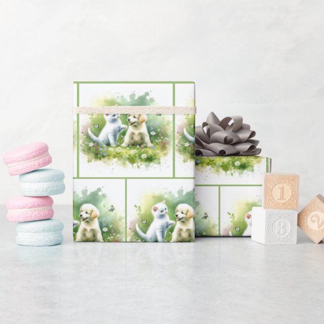 Papel De Regalo Kitten acuarela y pipa (Baby Shower)