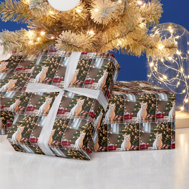 Papel De Regalo Kitten blanco por árbol de Navidad (Vacaciones)