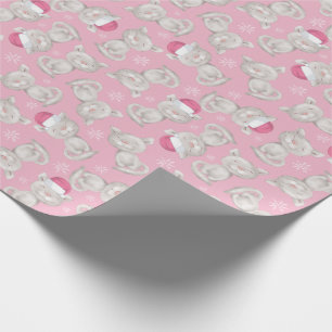 Papel De Regalo Kitty Santa Hat Pink Christmas
