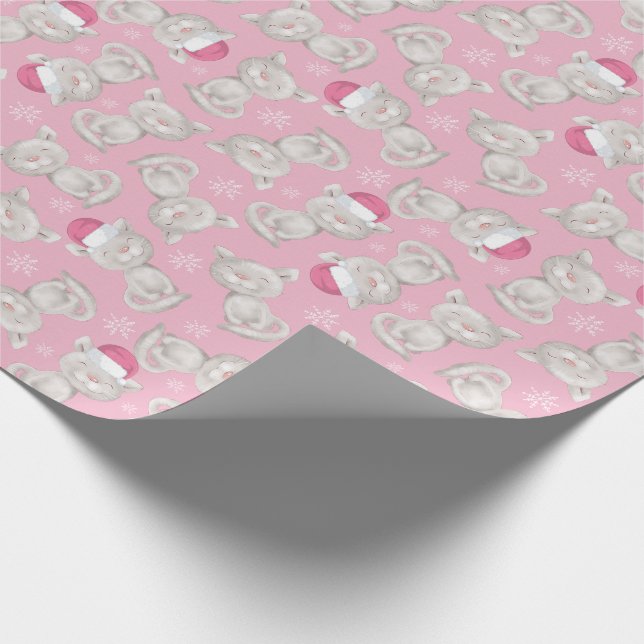 Papel De Regalo Kitty Santa Hat Pink Christmas (Esquina)