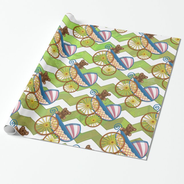 Papel De Regalo Kiwi Bash Green Chevron Baby Stuts (Desenrollado)