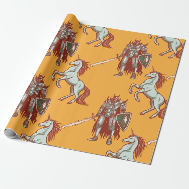 Papel De Regalo knight medieval y unicornio (Desenrollado)