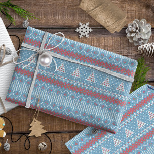 Papel De Regalo Knitted Stitch 10 Árboles de Navidad Blue ID208