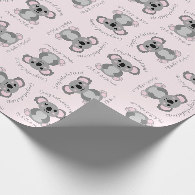 Papel De Regalo Koala Bear Baby Shower Chica Rosa (Esquina)