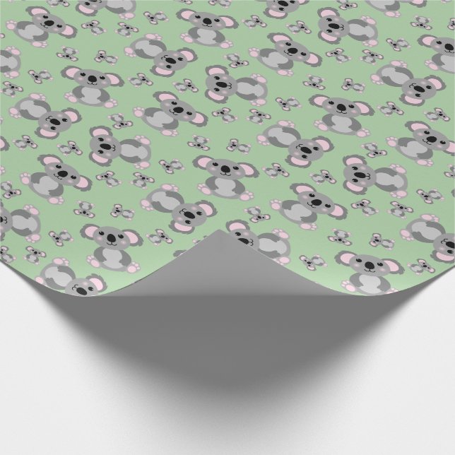 Papel De Regalo Koala Bear Baby Shower Green Gender Neutral (Esquina)