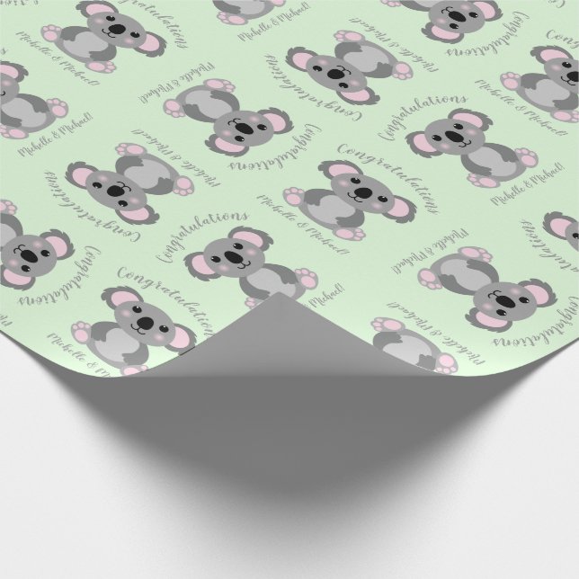 Papel De Regalo Koala Bear Baby Shower Green Gender Neutral (Esquina)