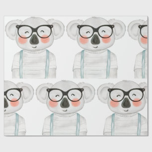 Papel De Regalo Koala Cute con Gafas de Acuarela